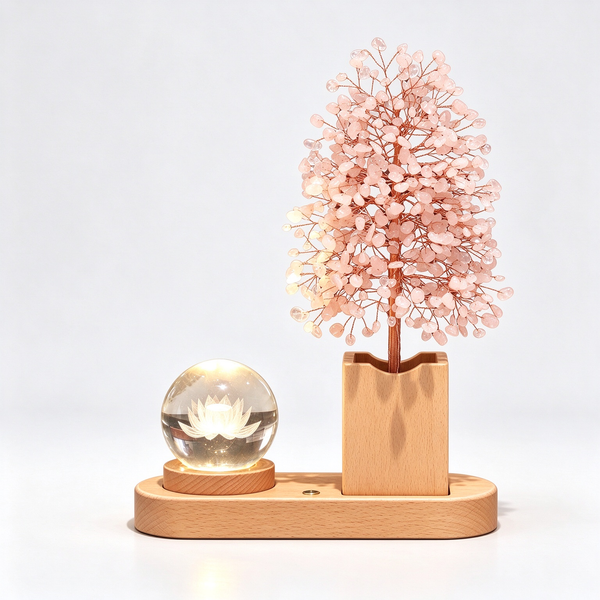 Natural Rose Quartz Money Tree Night Light | Creative Crystal Bedroom Decoration Birthday Gift for Her