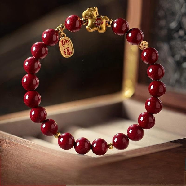 Golden Fortune Empress Red Cinnabar Bracelet with 18K Gold-Plated Zodiac Charm