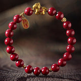 Golden Fortune Empress Red Cinnabar Bracelet with 18K Gold-Plated Zodiac Charm