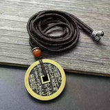 Authentic Taoist Bagua Coin Pendant — Cinnabar Brass Protection Amulet Necklace