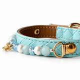 Aqua Bow Natural Stone Beaded Pet Collar