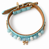 Aqua Bow Natural Stone Beaded Pet Collar