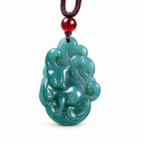Authentic Grade A Blue Water Jadeite Nine-Tailed Fox Pendant — Fox Fairy Amulet