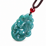 Authentic Grade A Blue Water Jadeite Nine-Tailed Fox Pendant — Fox Fairy Amulet