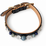 Halsband für Haustiere mit Perlen aus blauem Naturstein-Nebelquarz