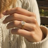 Gold-Plated Stainless Steel Raw Stone Statement Ring — Bold Natural Crystal Jewelry