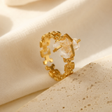 Gold-Plated Stainless Steel Raw Stone Statement Ring — Bold Natural Crystal Jewelry