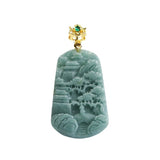 Authentic Grade A Jadeite "Shan Shui" Landscape Pendant — Blue Water Jade Necklace