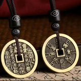Authentic Taoist Bagua Coin Pendant — Cinnabar Brass Protection Amulet Necklace