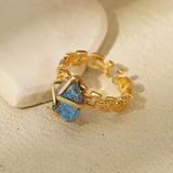 Gold-Plated Stainless Steel Raw Stone Statement Ring — Bold Natural Crystal Jewelry