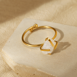 Gold-Plated Stainless Steel Raw Stone Statement Ring — Bold Natural Crystal Jewelry