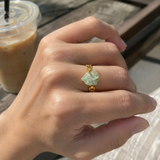 Gold-Plated Stainless Steel Raw Stone Statement Ring — Bold Natural Crystal Jewelry