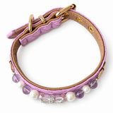 Lilac Bow Natural Stone Beaded Pet Collar