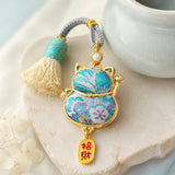 Lucky Cat Brocade Tassel Hanging Charm