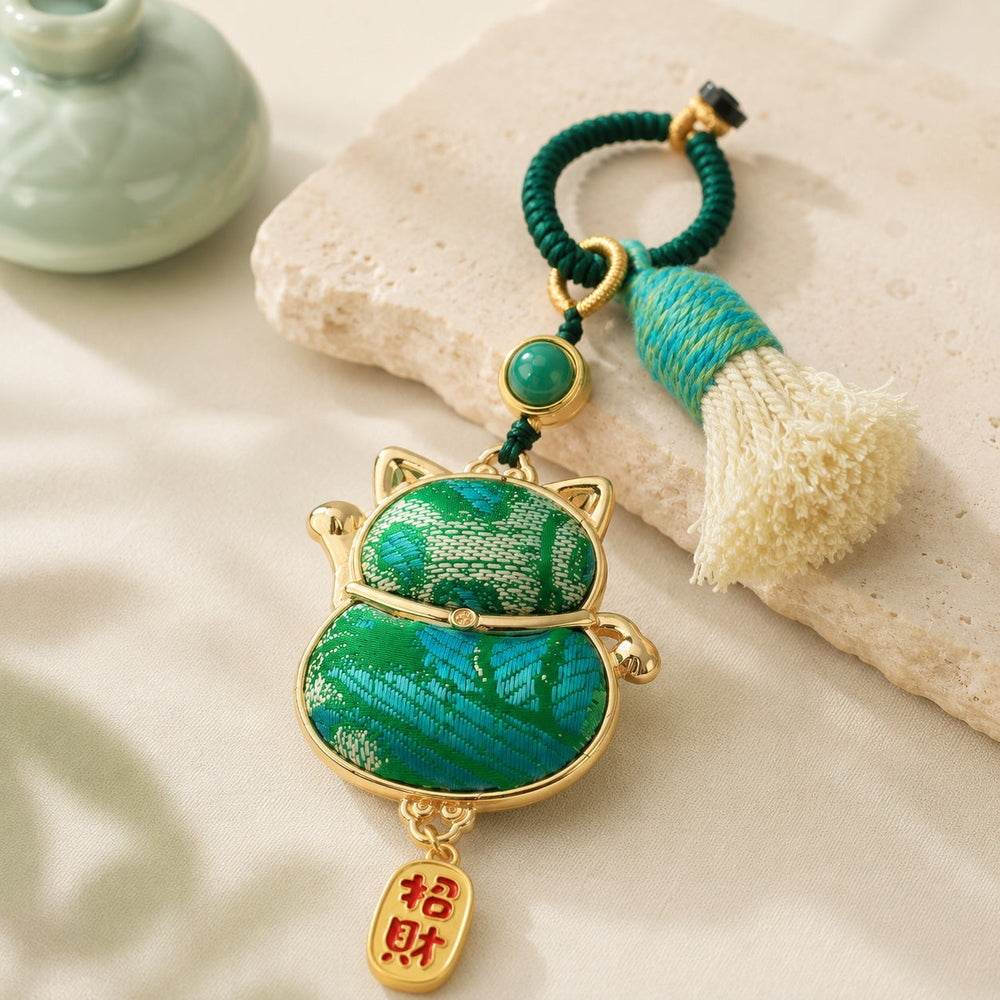 Lucky Cat Brocade Tassel Hanging Charm