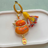 Lucky Cat Brocade Tassel Hanging Charm