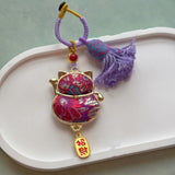 Lucky Cat Brocade Tassel Hanging Charm