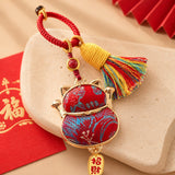 Lucky Cat Brocade Tassel Hanging Charm