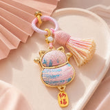 Lucky Cat Brocade Tassel Hanging Charm
