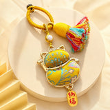 Lucky Cat Brocade Tassel Hanging Charm