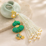 Lucky Gourd Brocade Pearl Tassel Hanging Charm
