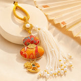 Lucky Gourd Brocade Pearl Tassel Hanging Charm