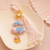 Lucky Gourd Brocade Pearl Tassel Hanging Charm
