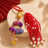 Lucky Gourd Brocade Pearl Tassel Hanging Charm