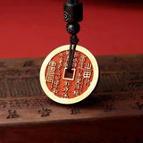 Authentic Taoist Bagua Coin Pendant — Cinnabar Brass Protection Amulet Necklace