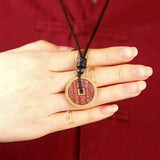 Authentic Taoist Bagua Coin Pendant — Cinnabar Brass Protection Amulet Necklace