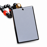 Natural Black Obsidian Minimalist Plaque Pendant — Wushi Pai Protection Amulet