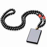 Natural Black Obsidian Minimalist Plaque Pendant — Wushi Pai Protection Amulet