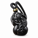 Natural Black Obsidian Pixiu Pendant — Feng Shui Wealth & Protection Amulet