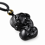 Natural Black Obsidian Pixiu Pendant — Feng Shui Wealth & Protection Amulet