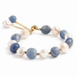 Natural Blue Aventurine & Freshwater Pearl Adjustable Bracelet — Elegant Healing Jewelry