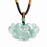 Natural Icy Green Jade Phoenix Pendant Necklace — Hand-Carved Good Luck Amulet