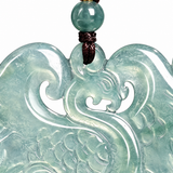Natural Icy Green Jade Phoenix Pendant Necklace — Hand-Carved Good Luck Amulet