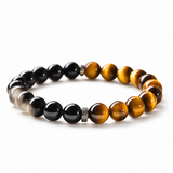 Natural Tiger's Eye & Golden Obsidian Bracelet — Mantra Protection Amulet