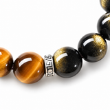 Natural Tiger's Eye & Golden Obsidian Bracelet — Mantra Protection Amulet