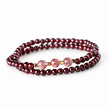 Natural Wine Red Garnet Double Wrap Bracelet with Pink Quartz — Dainty Crystal Jewelry