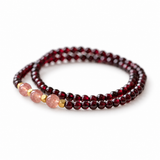 Natural Wine Red Garnet Double Wrap Bracelet with Pink Quartz — Dainty Crystal Jewelry