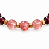 Natural Wine Red Garnet Double Wrap Bracelet with Pink Quartz — Dainty Crystal Jewelry