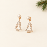 パールルック・スパークリング・クリスマスツリー・ドロップピアス