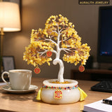 Jade & Citrine Crystal Money Tree Wealth Decor