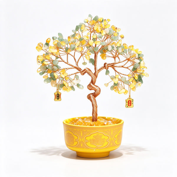 Natural Green Quartz Money Tree with Treasure Bowl