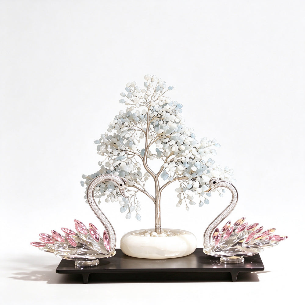 Jade & Aquamarine Swan Crystal Money Tree
