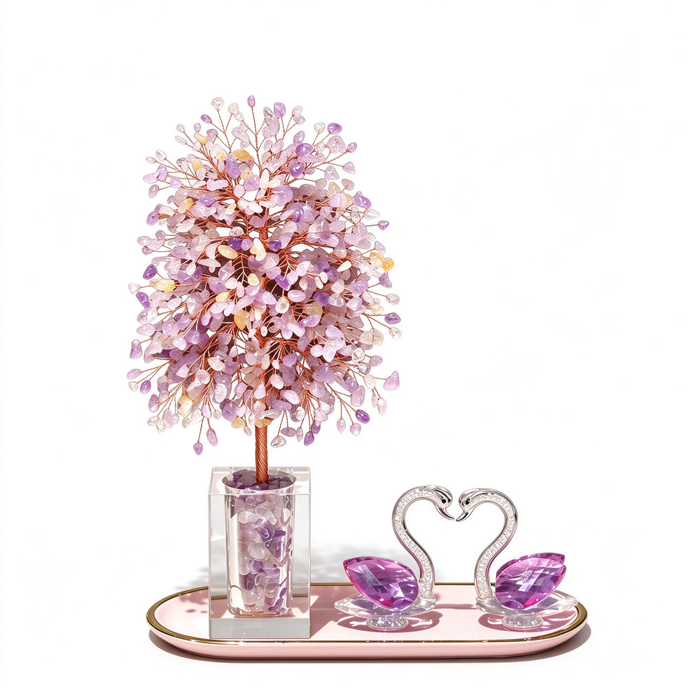 Natural Amethyst Swan Crystal Money Tree