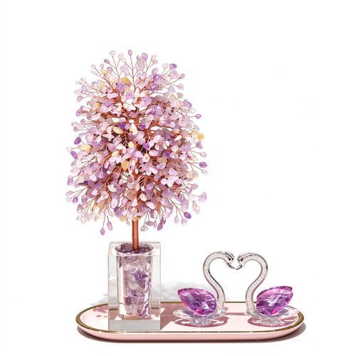 Natural Amethyst Swan Crystal Money Tree