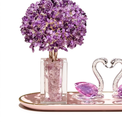 Natural Amethyst Swan Crystal Money Tree
