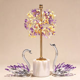Natural Marble Amethyst Swan Crystal Money Tree